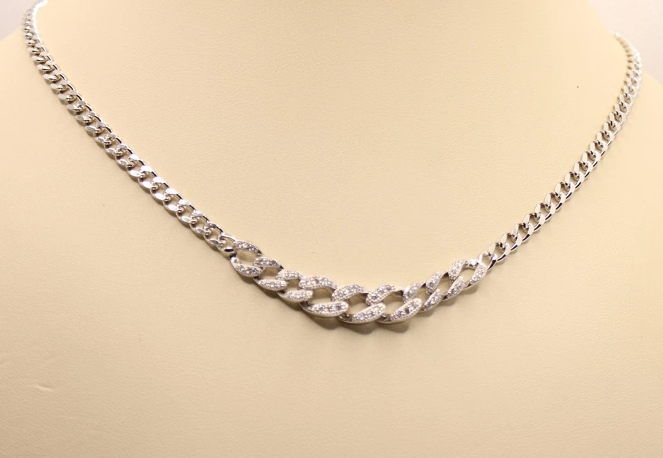 COLLANA ARGENTO GRUMETTA RODIATA CON ZIRCONI BIANCHI SCALARE CM 40-45 EXPLOIT - Immagine 2 di 4