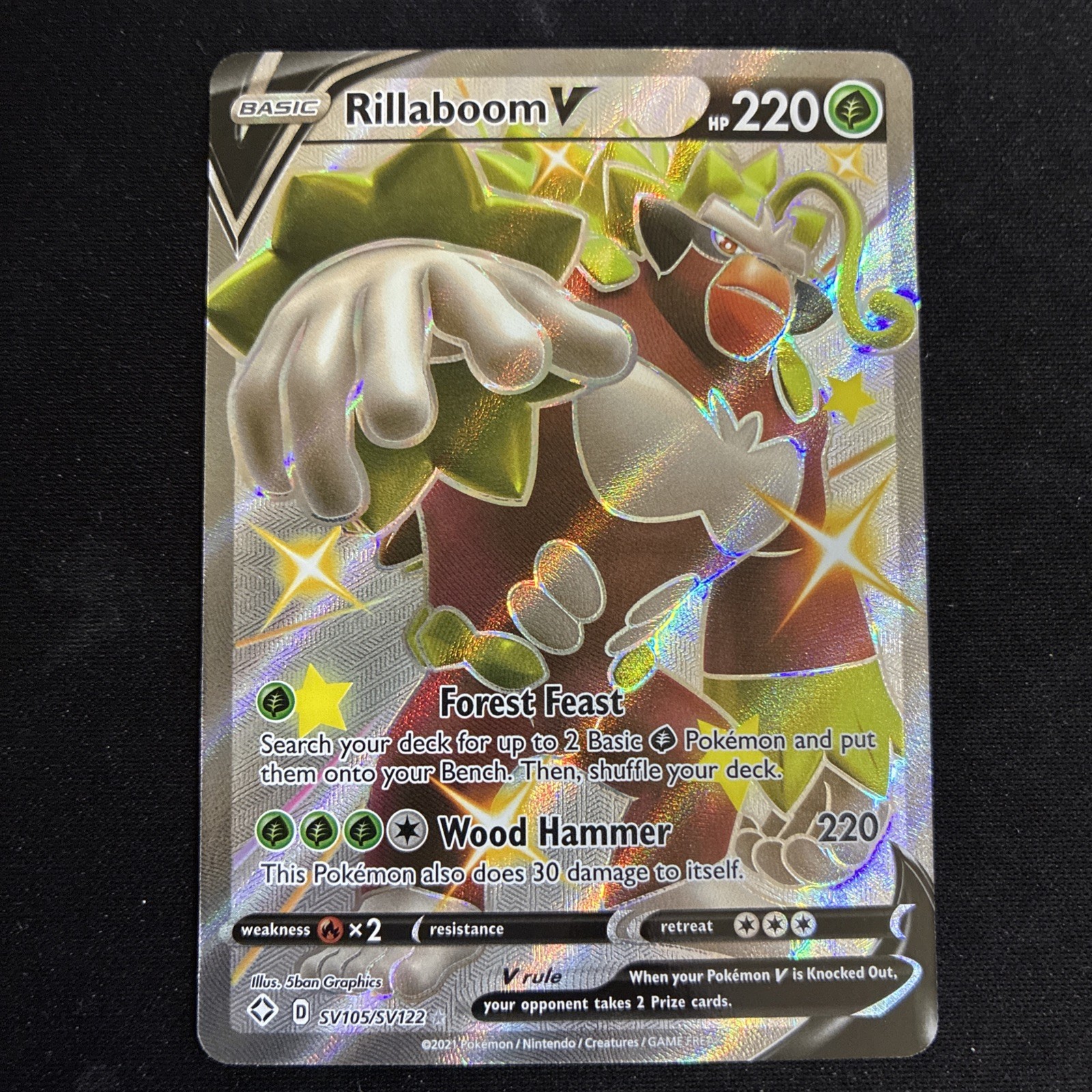 Rillaboom V SV105/SV122 Holo V Rare Shining Fates Shiny Vault Pokemon Near Mint