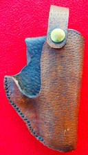 VINTAGE RARE STURDY PIGSKIN LEATHER HOLSTER BRASS SNAP BROWN BLACK FITS 38