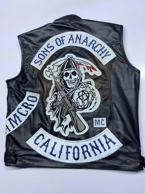 Men Jax Teller Vest SOA Vest Sons of Anarchy  Leather Vest in Black Blue Patches