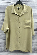 TOMMY BAHAMA 100 SILK CAMP SHIRT Men's Size XL BEIGE ALL OVER PALM TREE PRINT