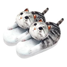 Fuzzy Cat Slippers for Women Indoor and Outdoor,Funny Animal House Shoes with...