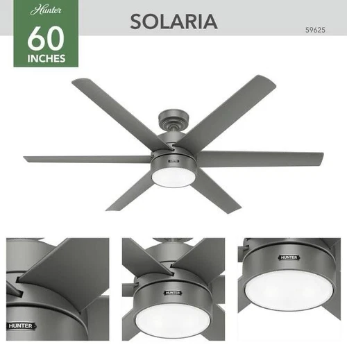 Hunter Solaria Ceiling Fan  60" Matte Silver Indoor Or Outdoor Remote ETL Rated - Picture 4 of 18