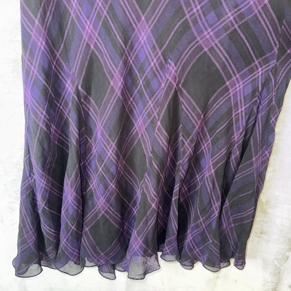 Lauren Ralph Lauren Silk Plaid Midi Skirt Sz 12 Purple Black Gothic Academia - Image 3 of 4