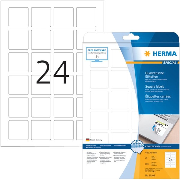 Herma Universal-Etiketten Special, 40 X 40 Mm, Weiß 1 Bis 40 Stk Spare 49%-image