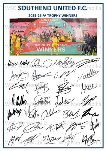 11820. Southend United Signed Team Sheets (A4 Prints) CHOOSE A SEASON 2023-26