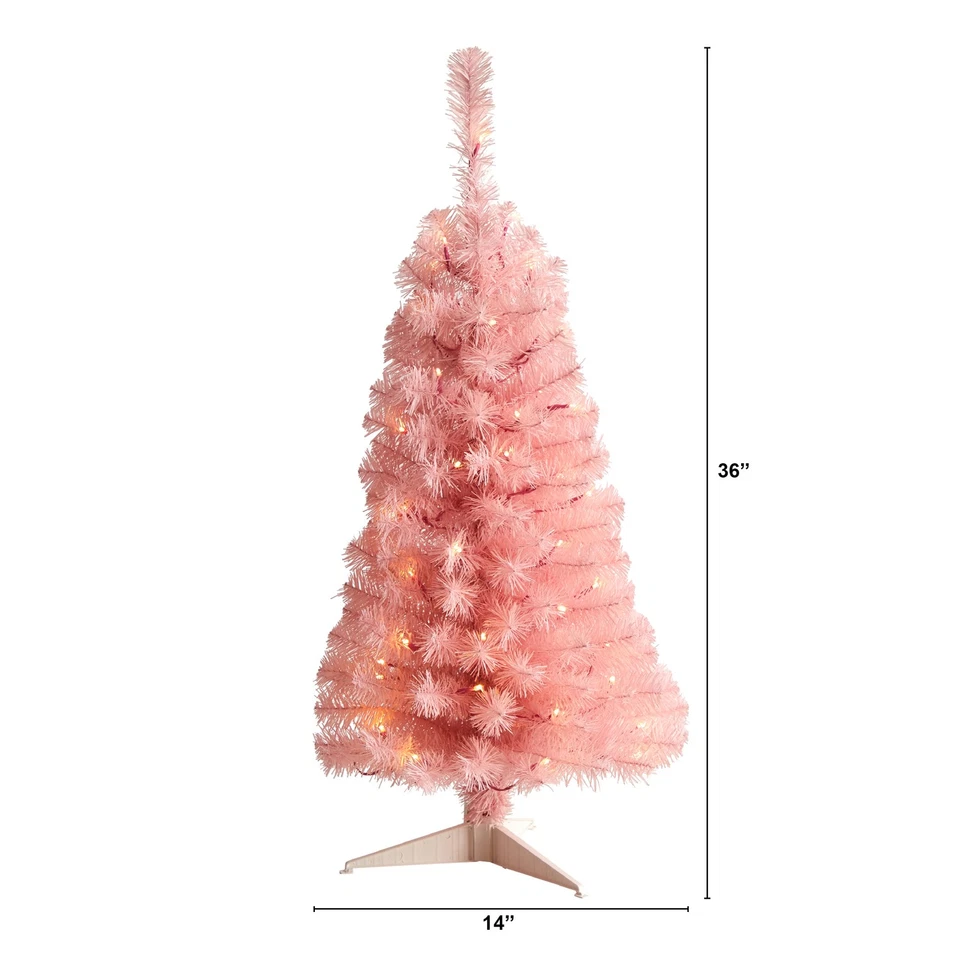 Nearly Natural 3ft. Pink Artificial Christmas Tree with 50 LED Lights and 118 Be - Image 2 of 4