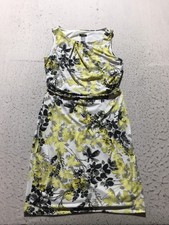 Ann Taylor Dress Womens M Medium Black Yellow White Floral Sleeveless Scoop Neck