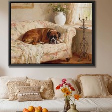 Boxer Dog Oil Painting Canvas Print Vintage Artwork Living Room Decor Wall Art