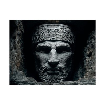Ancient Stone Head Art Print Aztec Sculpture Poster 24x18'' 