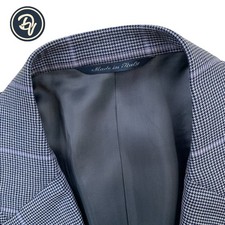 Mens 46 L Canali " Brown Label " Light Blue Windowpane Check Wool Blazer