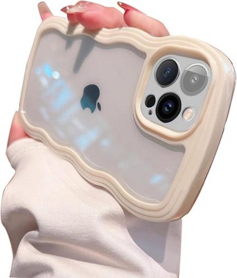 Clear Cute Curly Wave Frame Shape Case for iPhone 15 Pro Shockproof Soft Cover