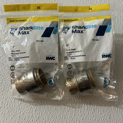 Two (2) Shark Bite/SharkBite MAX 1 inch Push-to-Connect End Stop/Caps ~ UR520Z