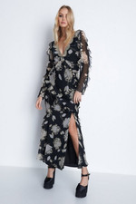 Warehouse Womens Black Maxi Lace Dress UK 6