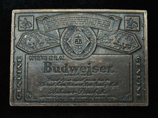 RA11111 VINTAGE 1970s  GENUINE BUDWEISER LAGER BEER  ADVERTISEMENT BELT BUCKLE