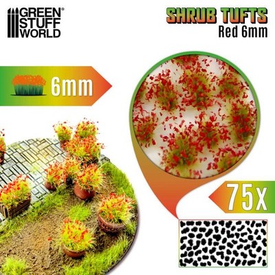 Green Stuff World Unkrautbüschel Tufts Rot 6mm Shrub TuftsTerrain