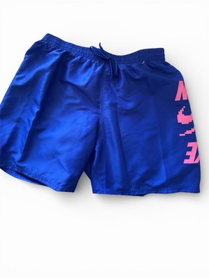 Men s Nike Blue Swim Trunks with Pink Nike Sign Logo Size XL