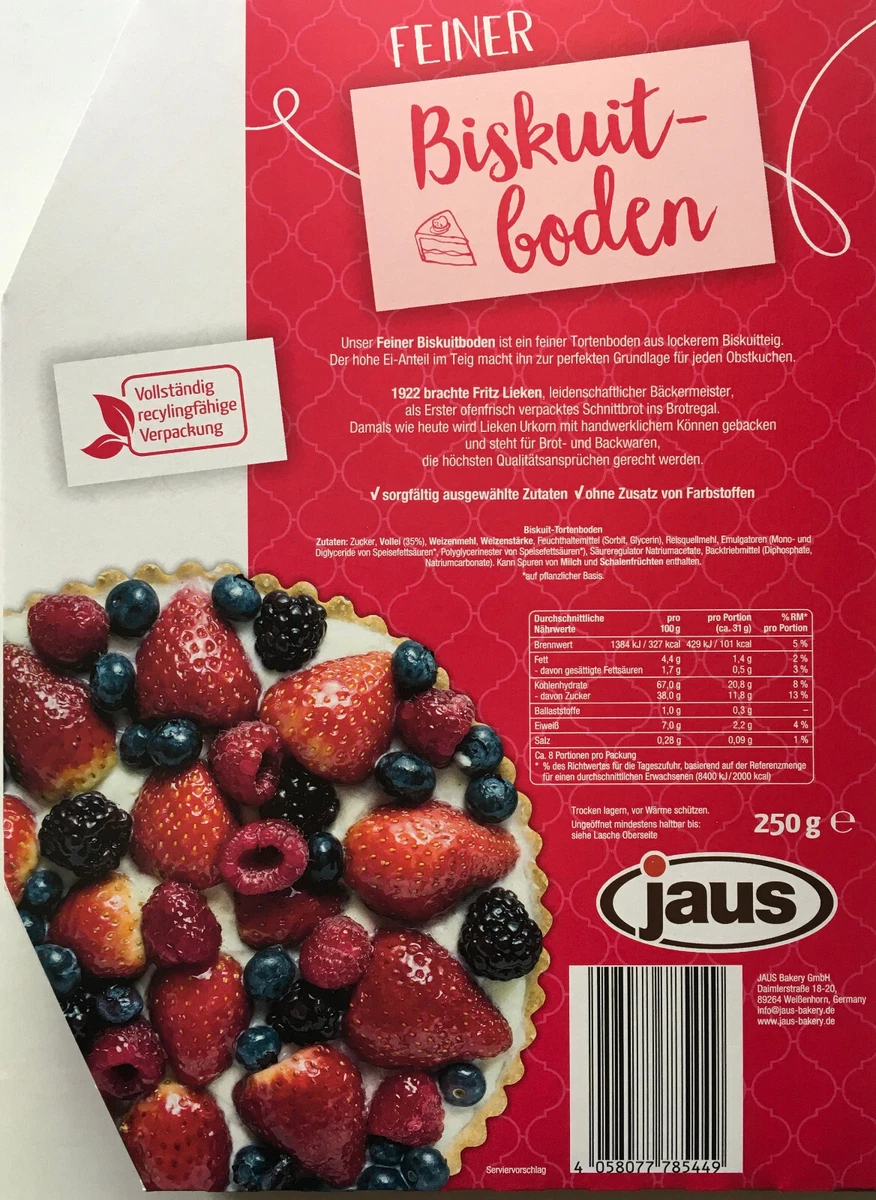 Lieken Urkorn Feiner Biskuit Boden 250g Packung 10er Pack (250g x 10) 