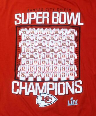 Kansas City Chiefs t shirt Super Bowl Champs Jersey Roster Patrick Mahomes