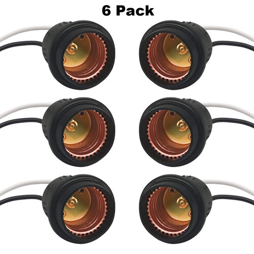 Waterproof Lamp Socket, 6 Pack Black Pigtail Lamp Holder Socket, E26/E27 - Picture 8 of 8