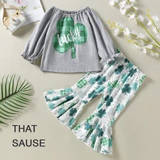 Four-Leaf Clover Printed Gray Long Sleeve Two-piece Set