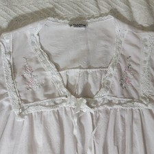 Vintage Housecoat Nightgown Sz M Made In USA Praire Cottagecore Embroidered Lace
