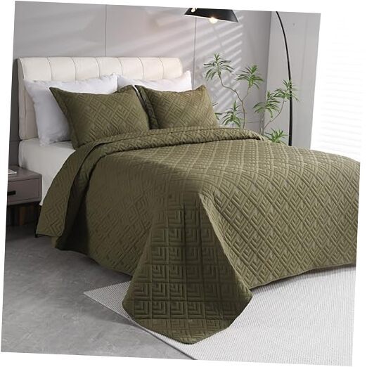 Olive Green Quilt Twin,2 Pieces Twin Quilt Bedding Set,Soft Microfiber 3D