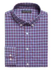 Banana Republic Men's Navy Plaid Slim-Fit Tech-Stretch Cotton Shirt Size M