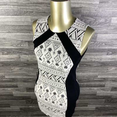 DIVIDED by H&M Round Neck Zip Back White & Black Print Shift Dress Womens Size 6