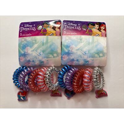 Kids Hair Rings Spirals Disney Princess Multicolor with Charms 5 Ct Lot of 2