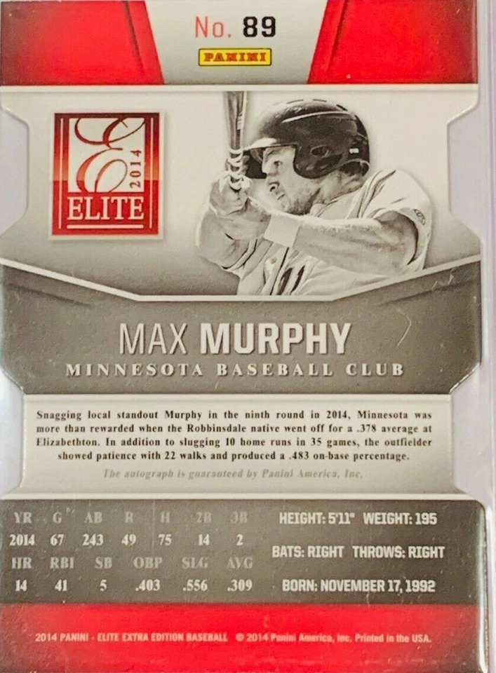 2014 Elite Extra Edition Signature Status Purple #89 Max Murphy Auto /75 - Image 2 of 2
