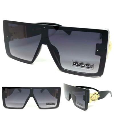Oversized Classy Elegant Modern Retro Shield Style SUN GLASSES Large Black Frame