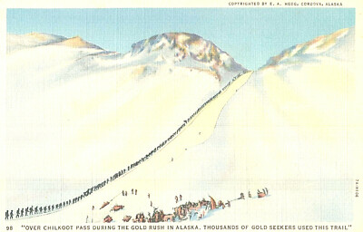 VIntage Postcard-98,''Over Chilkoot Pass during the Gold Rush in Alaska