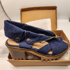 Zapatos de vestir para mujer sin cordones punta abierta tacón bloque moda denim con cremalleras recortadas sandalia