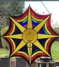 🎄 FENSTERBILD, GlaskunstÖllampe Tiffany Technik Handarbeit, Antikglas, Ca 39 cm