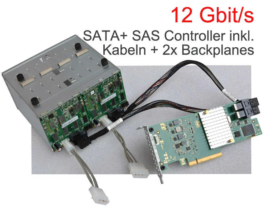12Gb/S PCIe x8 SAS SATA RAID Controller A3C40174126 SFF-8643 2x BACKPLANES V144 - Bild 2 von 4
