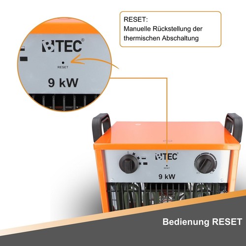 Termoventilatore riscaldatore da costruzione 9 kW 16A 2 livelli di riscaldamento BTEC radiatore riscaldamento elettrico - Foto 7 di 12