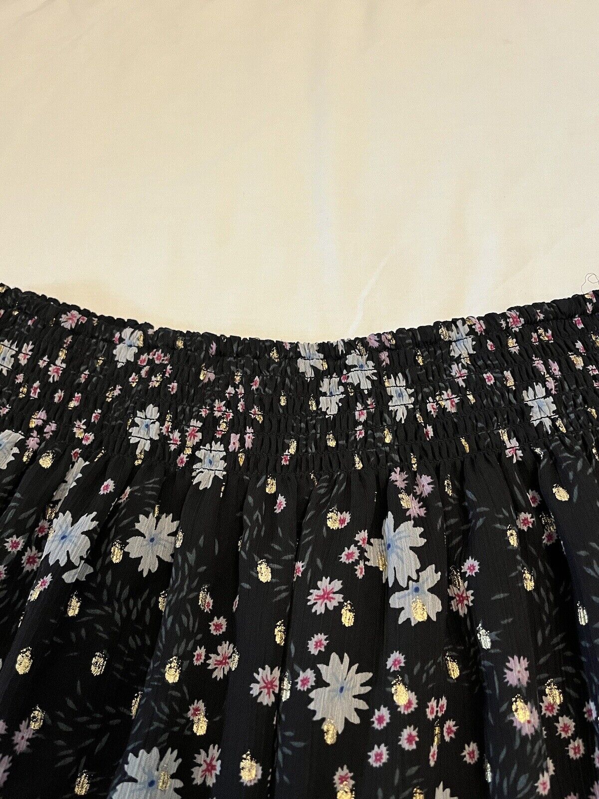 LOFT Floral Smocked Waist Lined Skirt Blue With G… - image 2