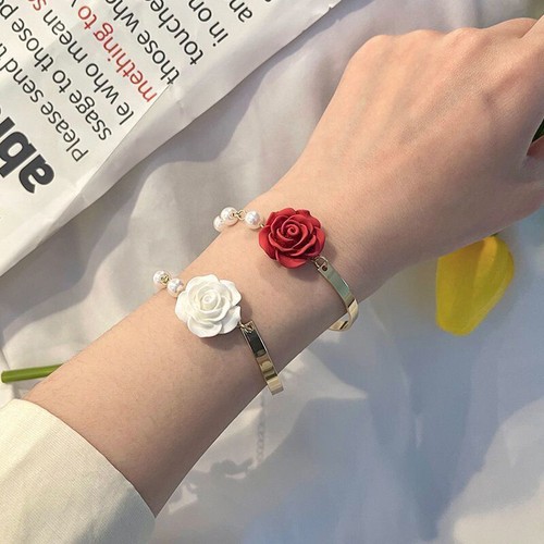Korean Style Rose Imitation Pearl Bracelet Light Luxury Flower Butterfly Bangle