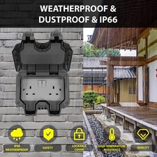 Outdoor Socket Waterproof Double Plug Wireless External 2 Gang IP66 13A Switched