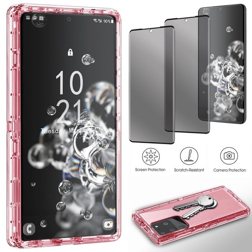 For Samsung S20+ S20 Ultra 5G Heavy Duty Clear Case Cover Privacy Tempered Glass - Picture 20 of 37