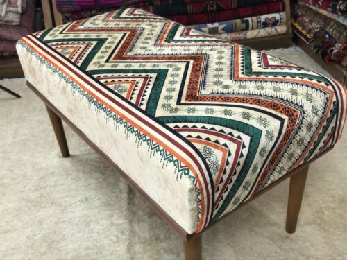 Handmade Kilim Upholstered Ottoman Footstool Piano Entryway Bedroom Bench - Picture 5 of 14