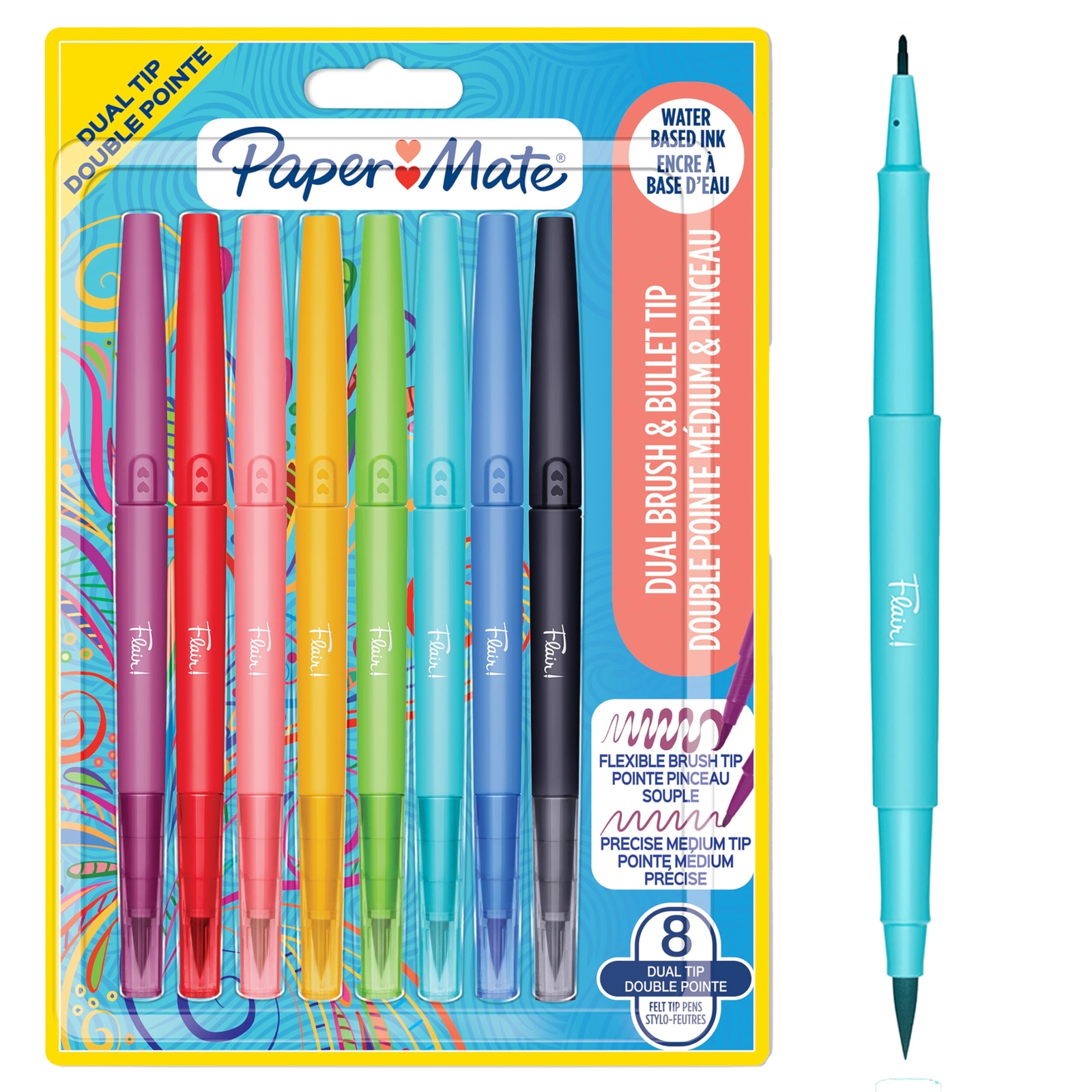 Paper Mate Flair DUAL Felt Tip Pens   Brush and Medium Tips (0.7mm)   Double End