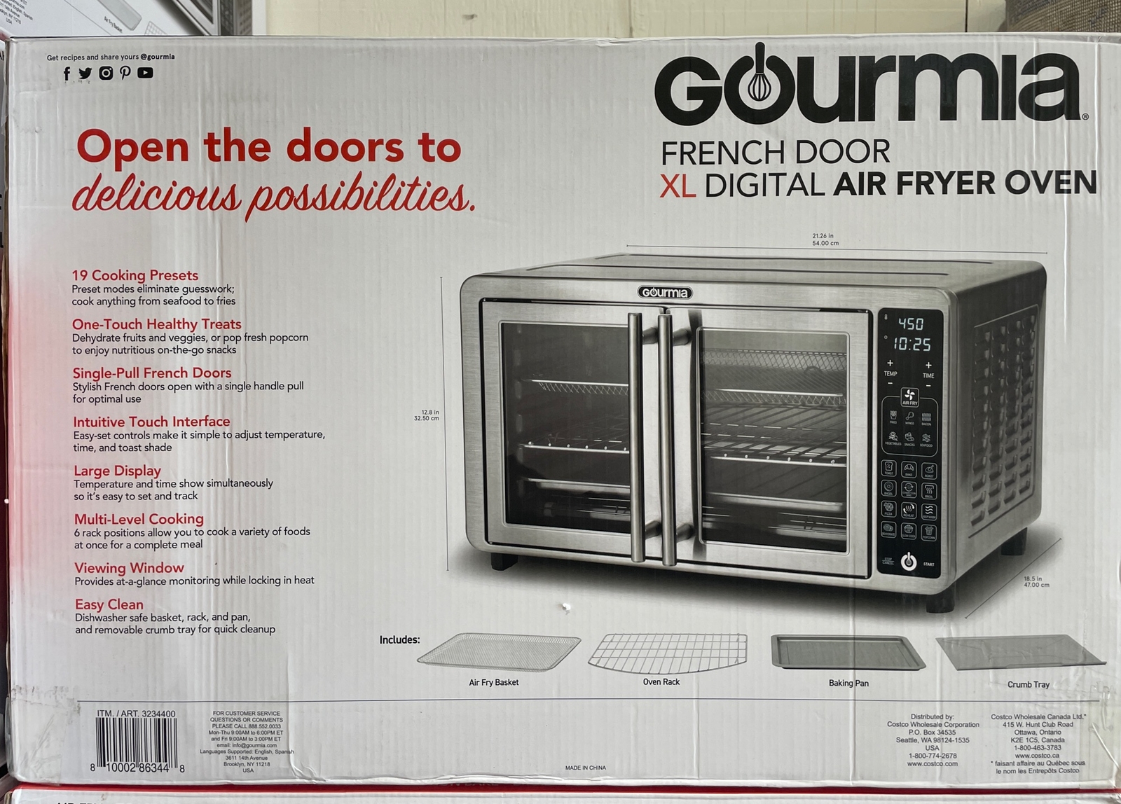 Gourmia XL Digital Air Fryer Toaster Oven with SinglePull French Doors