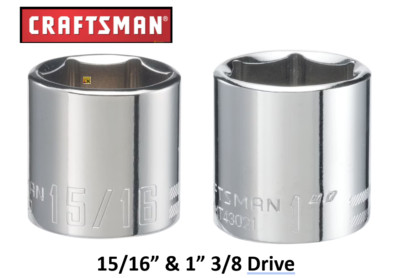 New Craftsman 1'' & 15/16 Inch 6 Point 3/8 In Drive SAE 2pc Socket Set CMMT