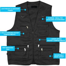 Mens Multi Pocket Utility Vest | Waistcoat - Fishing Travelling Hiking