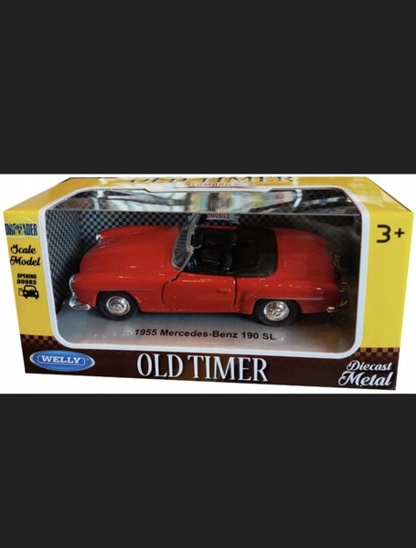 Mercedes-Benz 190SL Welly MaßStab:1:34 Metall-Kunststoff Rot Ovp Modellauto-image