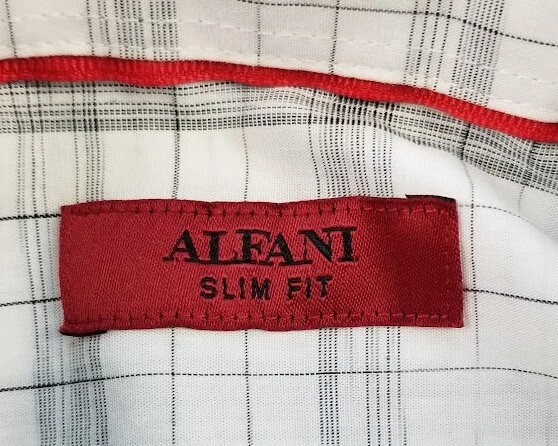 Camisa masculina Alfani com botões pequena preta cinza branca xadrez mangas compridas slim fit - Imagem 4 de 4