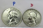 1942 P & D Washington Quarters 25 Cents