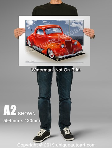 1936 Ford Art Print - Old Ford Car Drawing By Unique Autoart - Picture 3 of 4